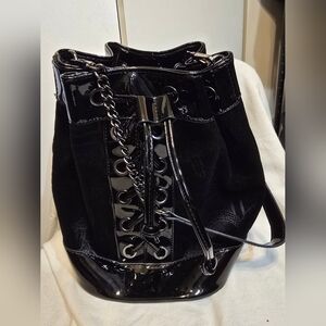Killstar Velvet and patent faux leather black Women's Bucket Bag